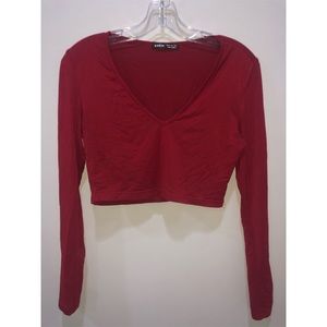 SHEIN Burgundy v-neck crop top